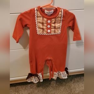 Pumpkin Spice plaid ruffled romper  Marie Nicole 3-6m